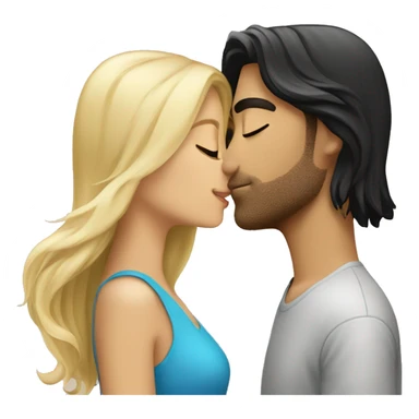 Pretty blonde girl kissing tan guy with long black hair sticker