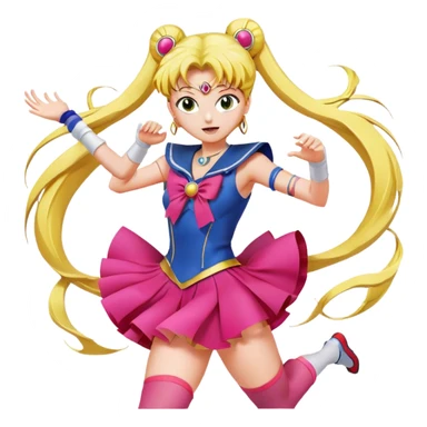 Icon for Anime: vibrant, dynamic scene with Bishoujo Senshi Sailor Moon in action, featuring exaggerated expressions and colorful backgrounds. The design should reflect the distinct, energetic style of anime, with iconic eyes and unique visual elements. Transparent background. sticker