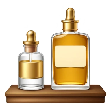 luxurious serum bottle with fancy label on a shelf, blank sticky note nearby sticker