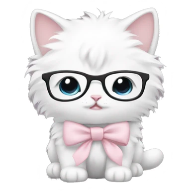 white fluffy chubby kitten with pale pink bow nerdy glasses sticker