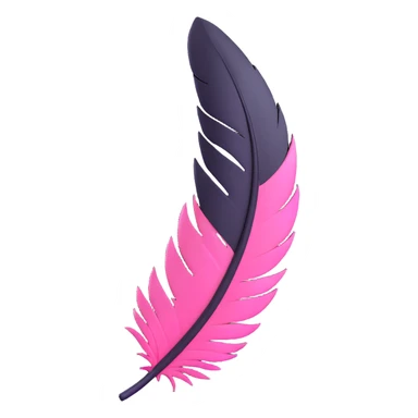 minimal 3D gothic feather with pink highlight, simple and dark sticker