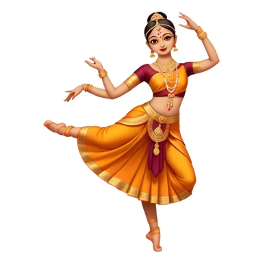 cinematic-realistic-bharatanatyam-dance-emoji,-depicted-as-an-elegant-classical-indian-dance-performance-with-graceful-poses,-intricate-costumes,-and-expressive-hand-gestures,-rendered-with-rich-textures-and-warm-dramatic-lighting, single dancer full body  sticker