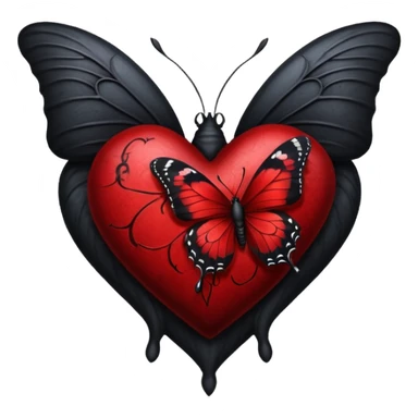 realistic gothic heart with a black butterfly sticker
