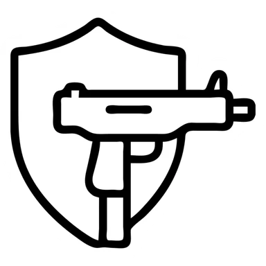 outlined shield and uzi icon sticker