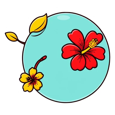 A beach with clear water and hibiscus  sticker