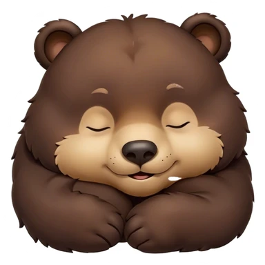 Meme-Worthy Cute Sleeping Bear Portrait Emoji, Head resting peacefully with a contented smile, showcasing a massive, robust build and a luxuriously soft dark brown fur, eyes shut in a serene, restful nap, Simplified yet hilariously adorable features, highly detailed, glowing with a soft, drowsy light, high shine, relaxed and utterly lovable, stylized with an air of playful laziness, bright and heartwarming, soft glowing outline, capturing the essence of a comically sleepy bear, so meme-worthy it feels like it could instantly become the next viral sensation of adorable slumber! sticker