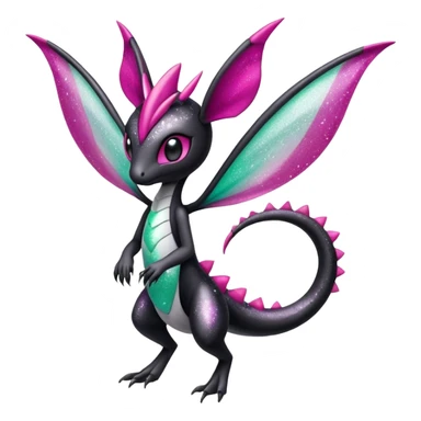 Cute elegant realistic sparkly glittery Magenta, black and white Meloetta-Flygon-Gorebyss-Salandit-Pokémon-Fakémon-creature-fusion-hybrid sticker