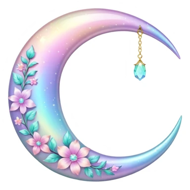 glossy Pastel iridescent floral shiny crystal crescent damask moon sticker