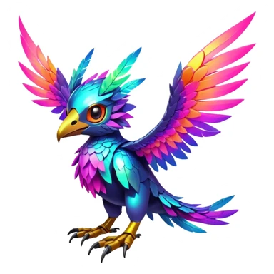 Tropical futuristic lush warm-colored neon-colored Fakémon-Digimon-Trico-creature sticker