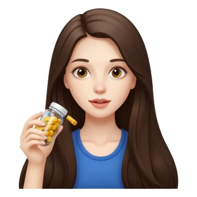 beautiful pale brunette girl with long hair eating supplements sticker