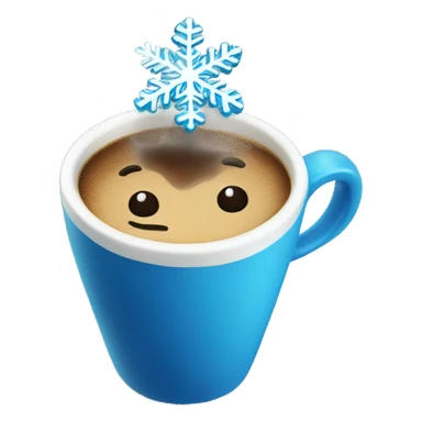 A cup of coffee  with a blue snowflake on top sticker