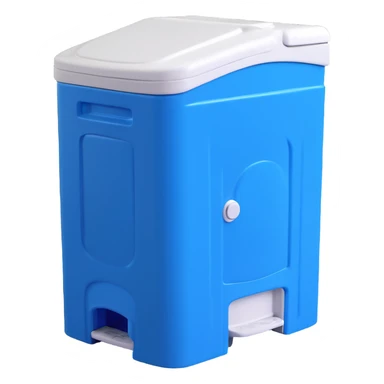 3D style portable toilet (portaloo), blue plastic with white roof, realistic but friendly sticker