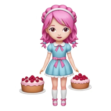 Isolated detaile illustration modern raspberry torte doll figurine full body with pink hair and a raspberry hairband sticker
