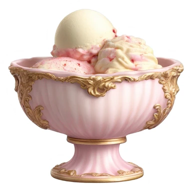 highly detailed vintage pale pink rococo bowl with ice cream sticker