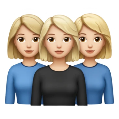 three women dressed ip: one blond with wavy short hair, one blond with straight middle hair an done dark blond with middle hair sticker