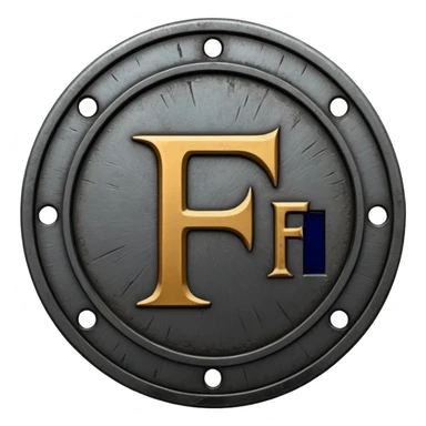 Minimal emoji, gothic metal coin made of black steel, engraved number f at the center, ancient industrial aesthetic, worn metal texture, no glow, no neon, flat emoji design, centered, transparent background sticker