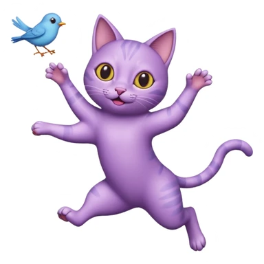 funny purple cat jumping after a fly more thin cat, more stylised cat less realistic add pick bird  sticker