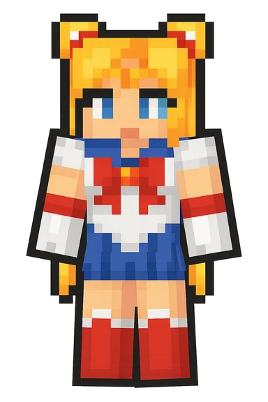 Extract the Sailor Moon character (far right, blonde hair, blue and red outfit) from the image as a separate image with a transparent background. Keep the original style and quality intact. sticker