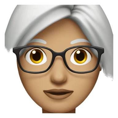 gray eyebrows, White skin, woman, long wild gray hair, black glasses sticker