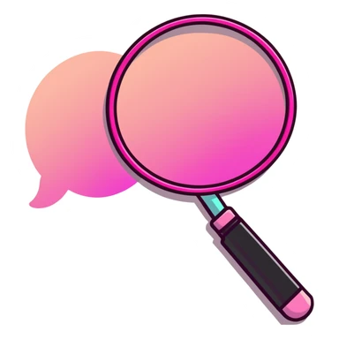 magnifying glass, transparent glass with bright pink gradient from #FF335F to #FF99AA, highlights, minimalistic sticker