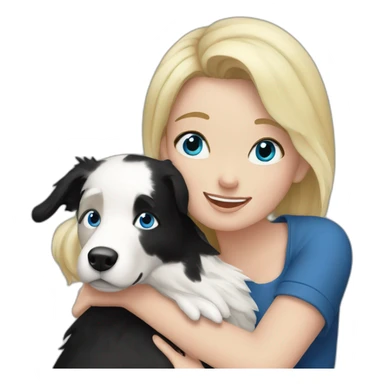 Blond hair with blue eyes mom hugging black and white border collie sticker
