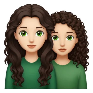 Two besties: 1: long fully straight darkbrown hair, green eyes 2: long curly darkbrown hair sticker