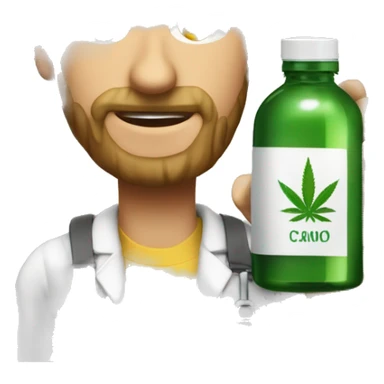 Persona tomado un gotero con un frasco de aceite de cbd al lado sticker