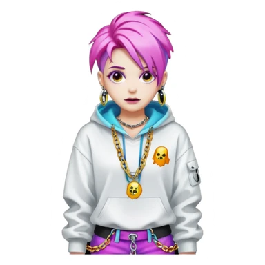  ghost-portrait-of-in-kpop-style,-wearing-flashy-streetwear-outfit,-colorful-dyed-hair,-confident-pose,-accessorized-with-chains- sticker