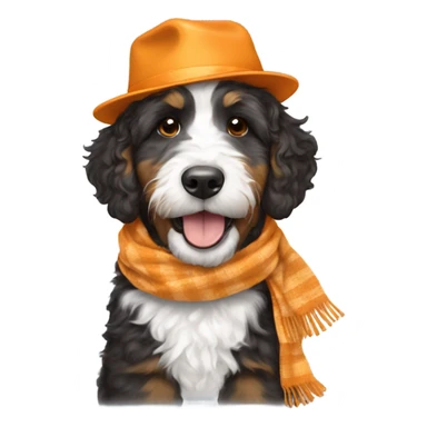 Bernedoodle with University of tennessee hat and scarf sticker