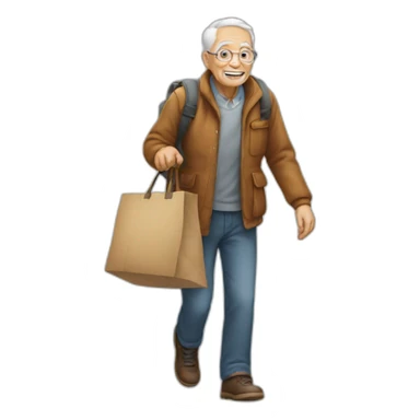 young man helping old man carry bags sticker