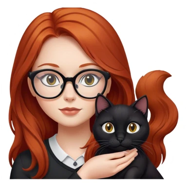 redhead with long hair and glasses with her black cat sticker