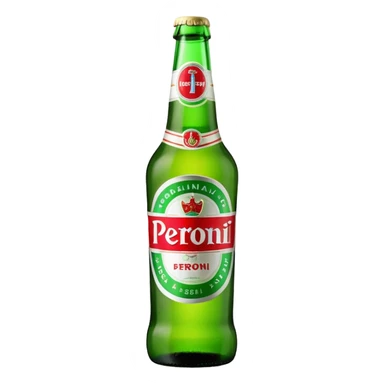 Glass bottle Peroni with red marketing tape sticker