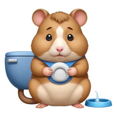 Cute chubby cartoon-style hamster sitting on toilet pooping looking as if he had an accident sticker