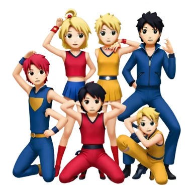 Icon for Anime Collage: Characters from Cowboy Bebop, Naruto, Bishoujo Senshi Sailor Moon and Kimetsu no Yaiba, each in their iconic poses and vibrant outfits, blended together with dynamic backgrounds. Transparent background. sticker