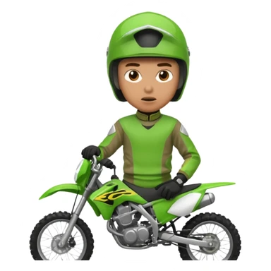 confused dirtbike rider in green gear sticker