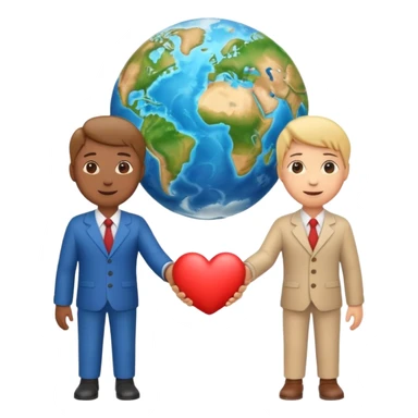 Emoji with whole body and Shake hands emoji with heart and globe showing negotiation of climate change  sticker