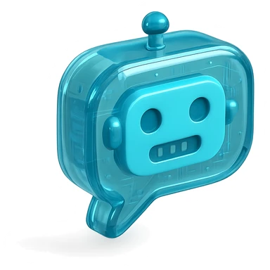 Icon of a speech bubble with a robot face, cyan blue sticker