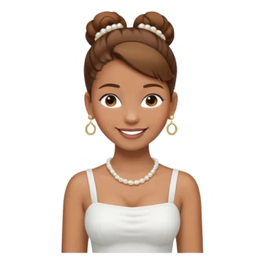 Full body Light brown skin girl, brown hair in bun, smiling, white tube top, pearl earrings sticker