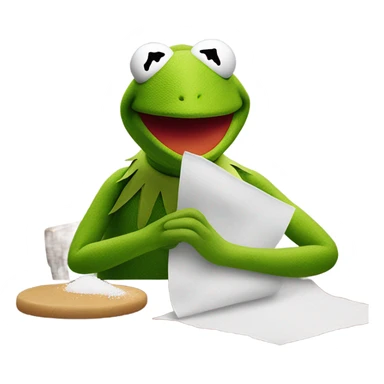 Kermit the frog holding rolled up paper with sugar on the table in front of him sticker