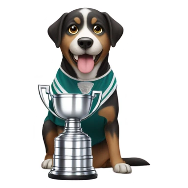 Dog with a Stanley cup sticker