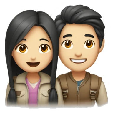 Cute Asian couple (girl with long hair) excitedly traveling  sticker