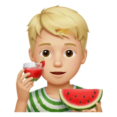 blonde boy eating watermelon sticker