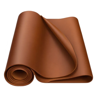 Apple-style 3D emoji of a rolled sheet of industrial leather, smooth surface, deep brown color, soft sheen, folded like fabric, with slight creases showing its texture. sticker