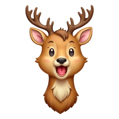 Cinematic Cute Yawning Deer Portrait Emoji, Head tilted slightly with a dramatic, wide-open yawn, revealing a soft, dappled Fur and elegantly drooping ears, eyes barely open in drowsy contentment, Simplified yet irresistibly adorable features, highly detailed, glowing with a soft, cozy glow, high shine, relaxed yet expressive, stylized with a touch of natural whimsy, bright and endearing, soft glowing outline, capturing the essence of a sleepy yet affectionate deer, so drowsy it feels like it could stretch right out of the screen and curl up for a nap! sticker
