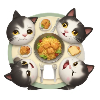 four HAPPY cats having DINNER sticker