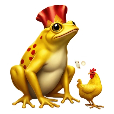 a golden frog and a chicken playing cards sticker