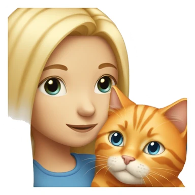 Blond girl with blue eyes petting an orange cat  sticker