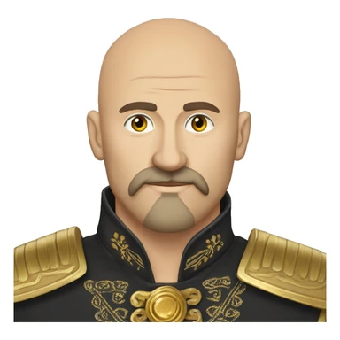 a Cossack warrior, The Cossack has a shaved head and a long strand of hair on one side. He has a thick, curved mustache and wears a gold earring in his left ear. He is wearing a simple Ukrainian embroidered shirt sticker