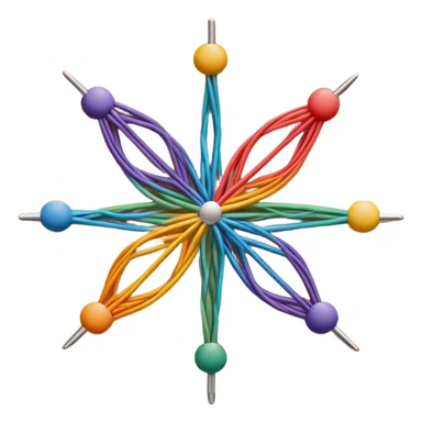 String art icon, colorful threads forming geometric patterns, pins on a board, intricate design, minimalistic style, clean lines, transparent background. sticker