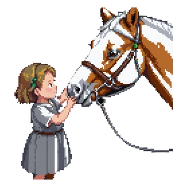 child petting a horse sticker